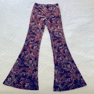 Paisley flared bell bottom velvet pant. Elastic waistband. Small-x small.